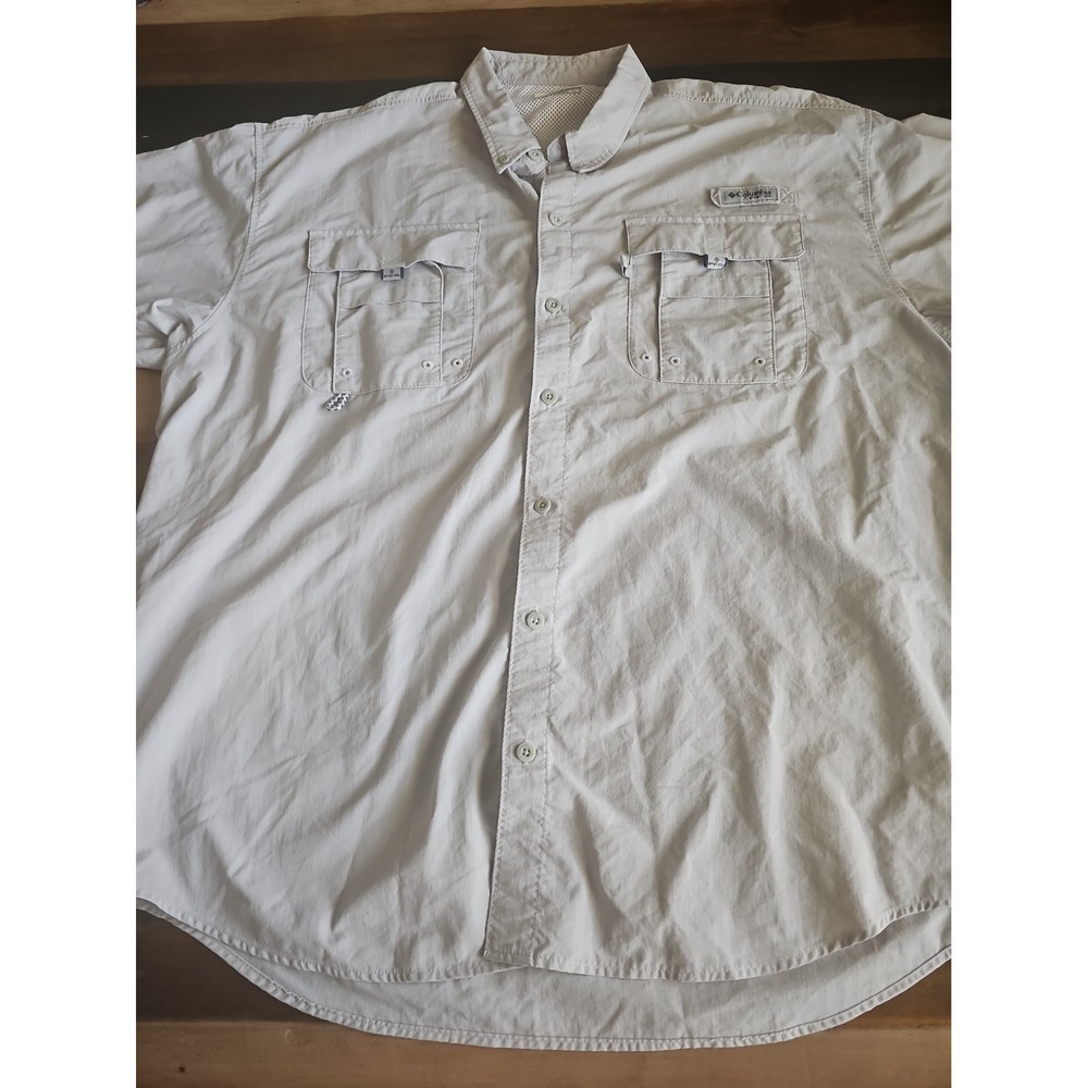 Columbia PFG Men's XL Fishing Shirt Short Sleeve Omni-Shade Beige Button Up 0053